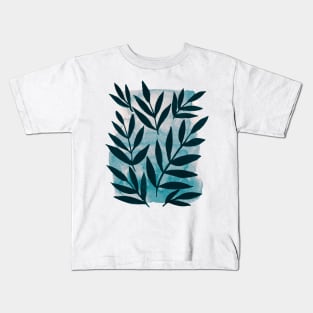 Black branches - blue and beige background Kids T-Shirt